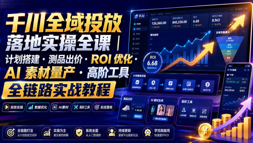 千川全域投放落地实操全课｜计划搭建・测品出价・ROI优化・AI素材量产・高阶工具全链路实战教程-副业资源网